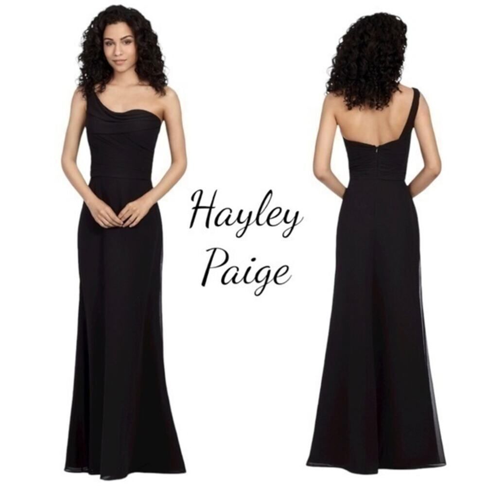 Hayley Paige Black One Shoulder Maxi Dress Size 10